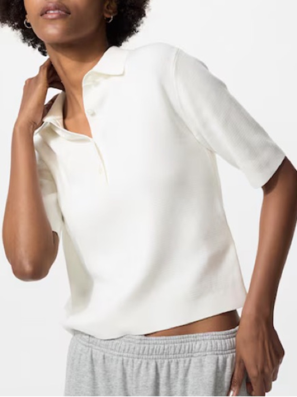 Uniqlo off white short sleeve knit polo sweater top S